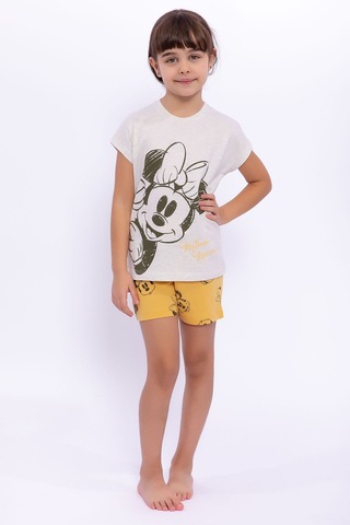Minnie Mouse Lisanslı Kremmelanj Kız Çocuk Şort Takım 5274-28944 Bej Melanj