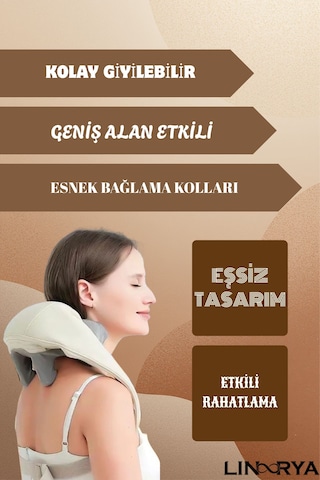 Linarya Masaj Aleti Şarjlı Ovmalı Isıtmalı İnsan Eli Yoğurma Hisli Boyun Sırt Taşınabilir Masaj Cihazı Yeni Bej - Gri
