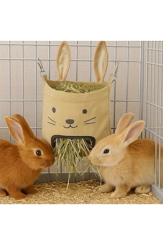 Fochsia Büyük Boy Kulaklı Asılı Kuru Ot Çantası Siyah - Tavşan, Ginepig, Sürüngen İçin Dayanıklı Yemlik