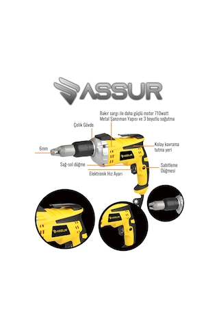 Assur ASR210 710W 90Nm Alçıpan Vidalama Sarı