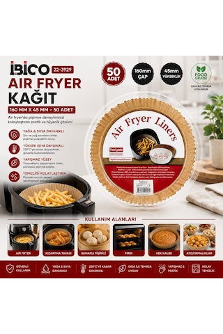 İbico İ22-460 Air Fryer Pişirme Kalıp Kenar: 4.5cm Yuvarlak Taban: 16cm 50 Adet Kağıt Diğer