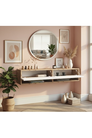 Robin Home Lia Aynalı Dresuar Duvara Monte Antre Hol 140cm Çam- Beyaz Beyaz