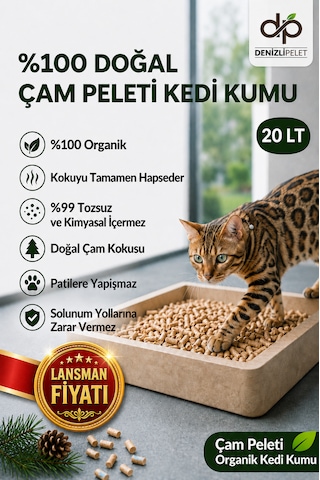 Denizli Pelet %100 Doğal Çam Peleti Kedi Kumu 10 Kg 20 Lt