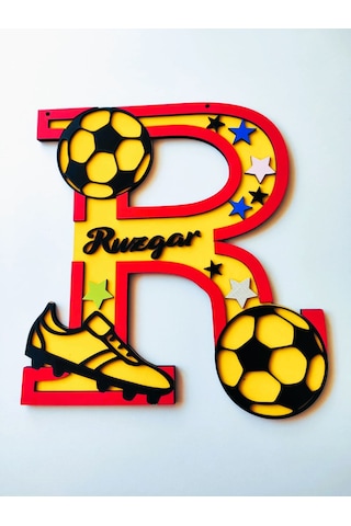 Çoçuk Odası Kapı - Duvar Süsü Kişiye Özel R Harfi Sarı - Kırmızı