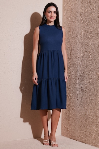 Lela Regular Fit Kolsuz Midi Bayan Elbise 5869008 Indigo