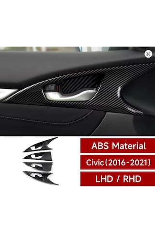 Honda Civic Fc5 2016-2021 Uyumlu İç Kapı Kolu Çerçevesi Karbon Ka