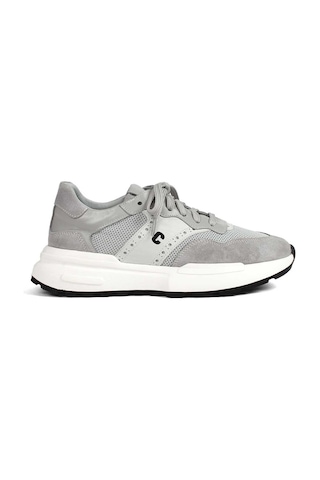 Kadın Gri Bağcıklı Kalın Tabanlı Süet Deri Sneaker
