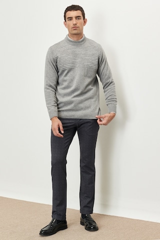 AC&Co / Altınyıldız Classics Erkek Gri-Mavi Standart Fit Normal Kesim Yarım Balıkçı Yaka Yünlü Triko 4A4923100204GRMXL Gri - Mavi