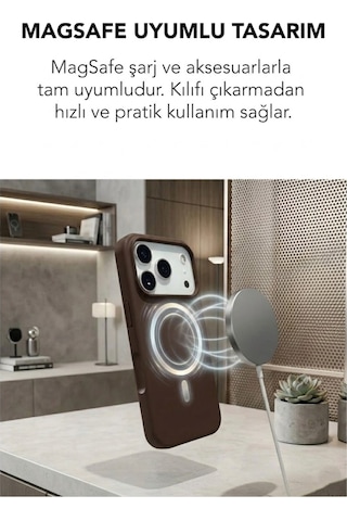 Apple İphone 17 Pro Max Uyumlu Magsafe Lansman Silikon Kılıf Kahverengi