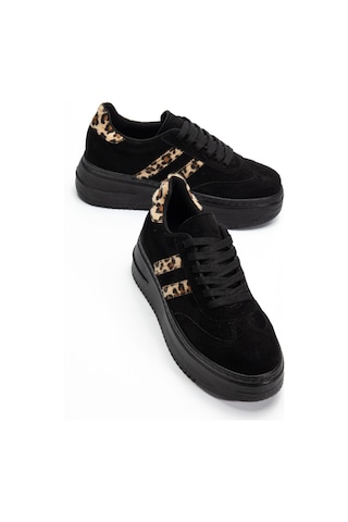Bahrina Kadın Kalın Tabanlı Sneaker Siyah Süet Leopar