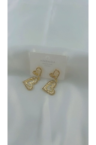 Kadın Kalp Zirkon Model Sallantılı Küpe Gold Renk Gold