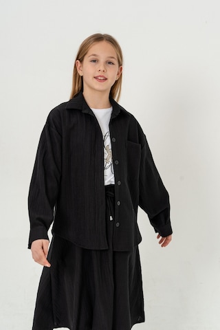 Kız Çocuk Tek Cepli Gömlek T-shirt İkili Takım 1802 Siyah