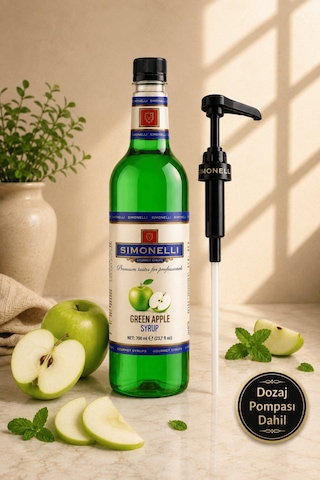 Simonelli Yeşil Elma Kahve Şurubu 700 ML İçecek ve Kokteyl Şurubu + Pompa