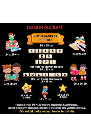 Kütüphaneler Haftası Okul Panosu Seti Kitap Sevgisi Temalı Figürlü Sınıf Süsü Hazır Kesim 7