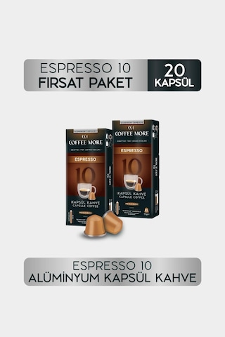 Coffee More 10 Espresso Kapsül Kahve 10 X 2 Paket 20 Adet Nespresso Uyumlu Kapsül Kahve