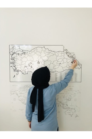Türkiye Ve Dünya Haritası Yazı Tahtası Akıllı Kağıt Tahta Statik-Şeffaf