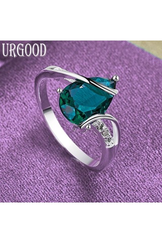 925 Ayar Gümüş Yeşil Aaa Zirkon Yüzük Parti Hediye Moda Takı