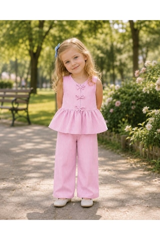 My Kids Wear Kız Çocuk Bella Fiyonk Detaylı Alt Üst Takım 12798 Pembe