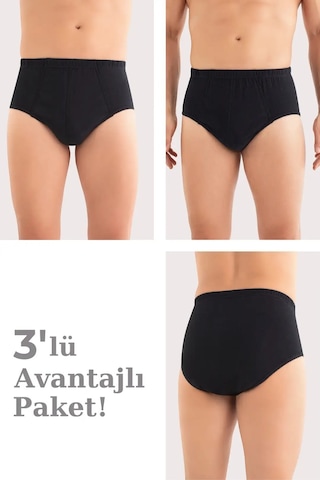 Terrien Özel Üretim Günlük Giyim Konfor Erkek Pamuklu Külot Düz Siyah Beli Lastikli 3'lü Paket Siyah-3