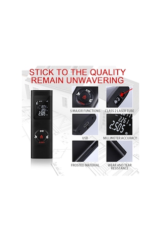 Ximistore9 40 Metre El Tipi Lazer Mesafe Ölçer, Hassas Alan-hacim Ölçümü, Usb Şarjlı, Ip54 Su Ve Toz Dayanıklı Siyah