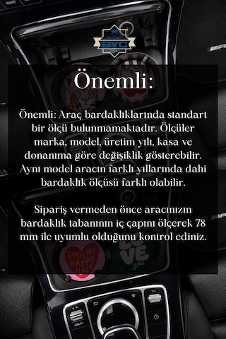 78 Mm Araç İçi Bardak Altlığı 4 Lü Set Grand Boy Çok Renkli
