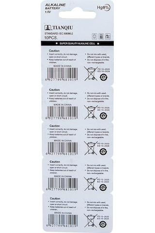 Tianqiu Ag3 Lr41 Alkalin Saat Pili 10 Lu 1.55 Volt Düğme Pil 392