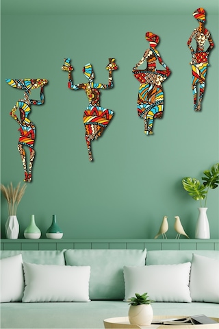 No77decor Afrikalı Kadın Etnik Desenler Dijital Baskı Mdf Set 4 Parça