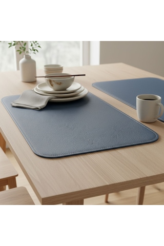 2 Adet Deri Lacivert Çift Taraflı Kenar Dikişli Amerikan Servis 33x44 Cm-kolay Silinebilir Supla