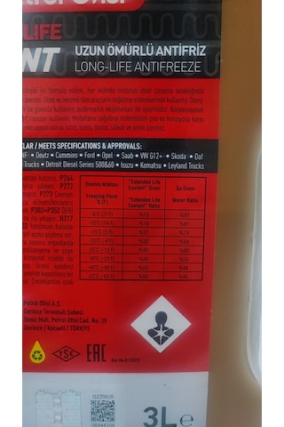 Petrol Ofisi Antifriz Extendet Life Coolant 3Lt Ü.T 2025
