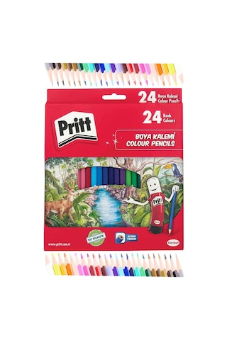 Kuru Boya Kalemi 24 Renk Karton Kutu 1 Paket Pritt 24 Lü Kuruboya Tam Boy Renkli Kalem Kaliteli Yumuşak Uçlu Canlı Renk Çok Renkli