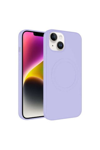 Apple Uyumlu iPhone 13 Kılıf M-safe Wireless Şarj Özellikli Pastel Renk Silikon Zore Plas Kapak Lila