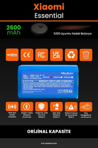 Xiaomi Mop Essential 2in1 MSJTG1 2600mAh Robot Süpürge Bataryası
