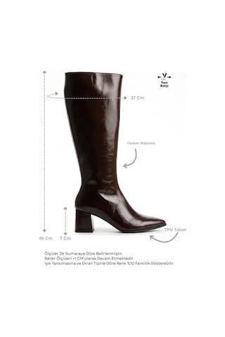 V.s.h Velvet Kadın Kahverengi Rugan Yankee 7 Cm Uzun Diz Altı Çizme -2548