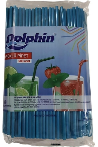 Dolphin Renkli Körüklü Pipet Boy : 21,5 Cm Pk:200 Lü 5 Mm Çap Paketler Tek Renktir