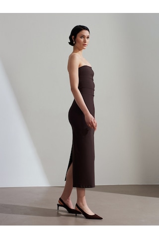 Dilvin 91368 Straplez Midi Elbise-koyu Kahve Koyu Kahve