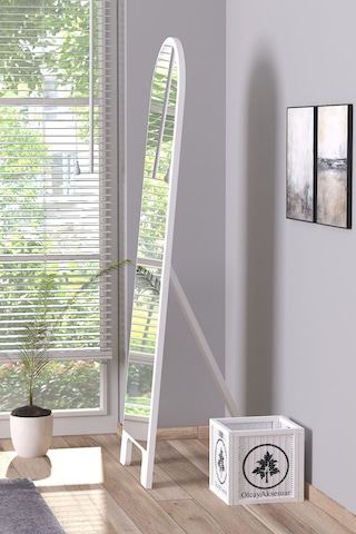 Beyaz 150x43 Cm Ayaklı Tek Kubbeli Salon Antre Çocuk Odası Banyo Wc Yatak Odası Boy Aynası Beyaz