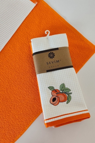 2 Li Mutfak Havlusu %100 Pamuk - Kayısı Nakışlı - 40x60 Cm Turuncu Turuncu
