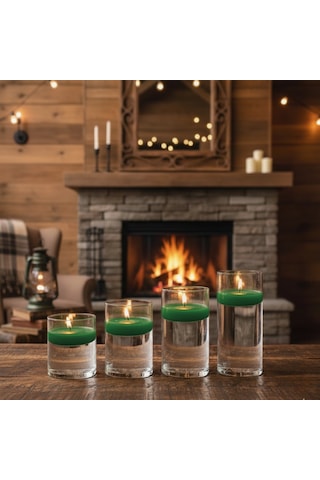 4 Lü Vazo + 12 Adet Çap 5 Cm Yeşil Yüzen Mum Yeşil
