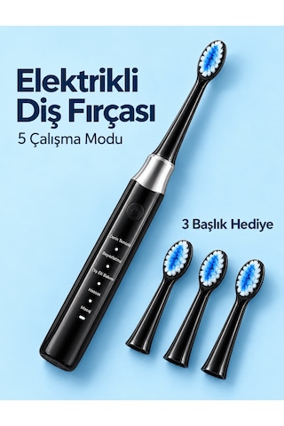 Değiştirilebilir Başlıklı Siyah Elektrikli Diş Fırçası 5 Mod Ve 3