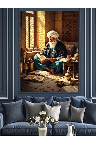 Ahşap Tablo Kitap Okuyan Yaşlı Adam