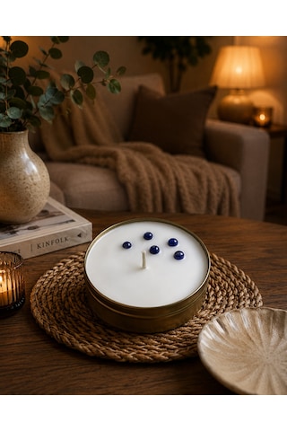 Doğal Taş Temalı 3 Lü El Yapımı Aromatik Mum Seti Nazar, Huzur, Ruhsal Denge Ve Bereket Gold Teneke Hediyelik Mum 001 - Beyaz