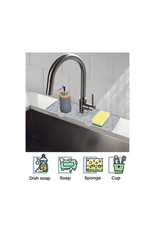 Silikon Musluk Matı Su Geçirmez Lavabo Kenar Damlatmaz Altlık Düzenleyici Mat Gri