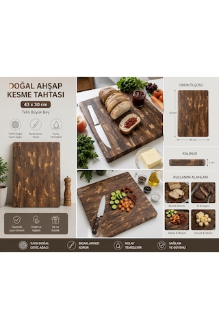 Doğal Ahşap Kesme Tahtası 43x30 Cm Kalın Kasap Bloğu Kesim Tahtası Bıçak Dostu Mutfak Doğrama Ve Servis Tahtası
