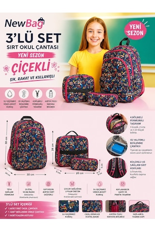 Newbag Tropikal Kız Sırt Okul Çantası-3'lü Set Yeni Sezon