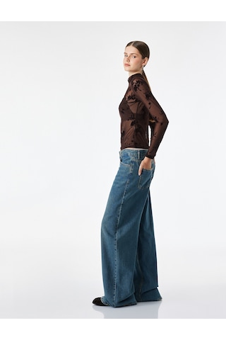 Koton Slim Fit Dik Yaka Uzun Kollu Çiçekli Tül Bluz Kahverengi 7wak70009uk Kahve