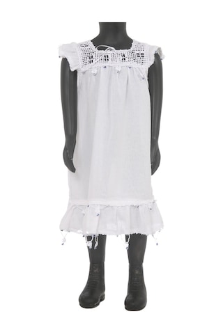 Kız Çocuk Elbisesi - Pamuklu - Yazlık - Nazar Boncuklu Beyaz