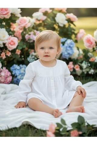 Kız Bebek Pamuklu Hakim Yaka Dokuma Gömlek-16357 Beyaz