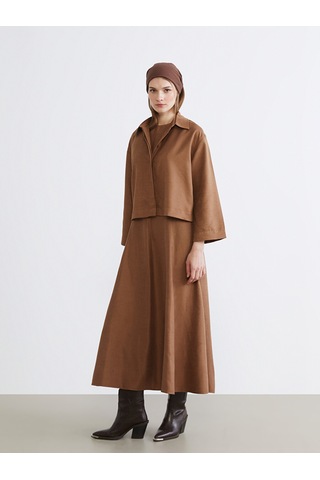 Lcw Modest Kahverengi Oversize Kadın Süet Görünümlü Gömlek
