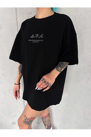 Novalisse Kadın Baskılı Kısa Kol Oversize T-shirt - Siyah Çoklu Renk