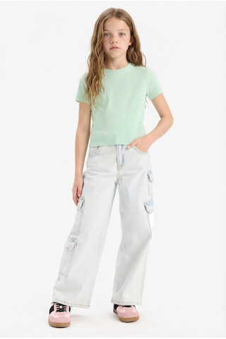 Defacto Slim Fit Dar Kesim Bisiklet Yaka Ribana Basic Düz Kısa Kollu Tişört Kız Çocuk B3054A825SM Yeşil